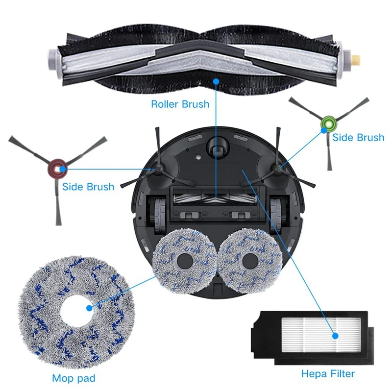 플라스틱 메인 사이드 브러시 필터 걸레 패드 먼지 봉투, Ecovacs Deebot X1 Omni, T10 Omni, X1 터보 진공 청소기용