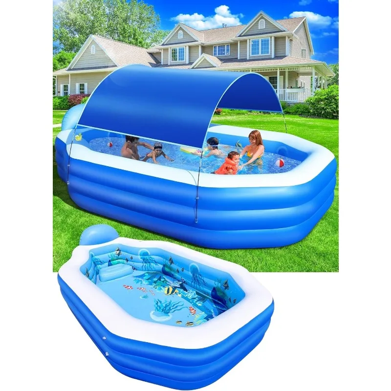 Large Inflatable Pool with Canopy for Families