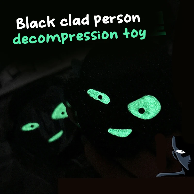 

Cartoon Luminous Man In Black Pinch Soft Glue Toys Squeeze Slow Rebound Decompression Tricky Toys Stress Release Vent Toys Gifts