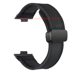 Premium Leather Silicone Sports Strap with Magnetic Loop for Huawei Fit 3 4 5 (Black)