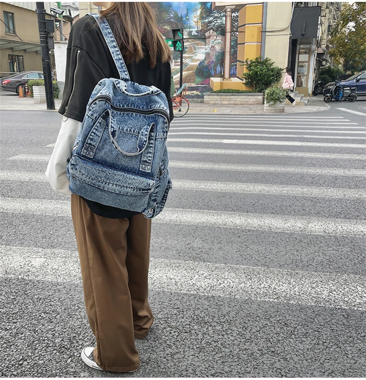 2022 Spring New Denim Women's Backpacks Casual Fashion Travel Backpack High School Girl Student's Schoolbag Mochila Feminina