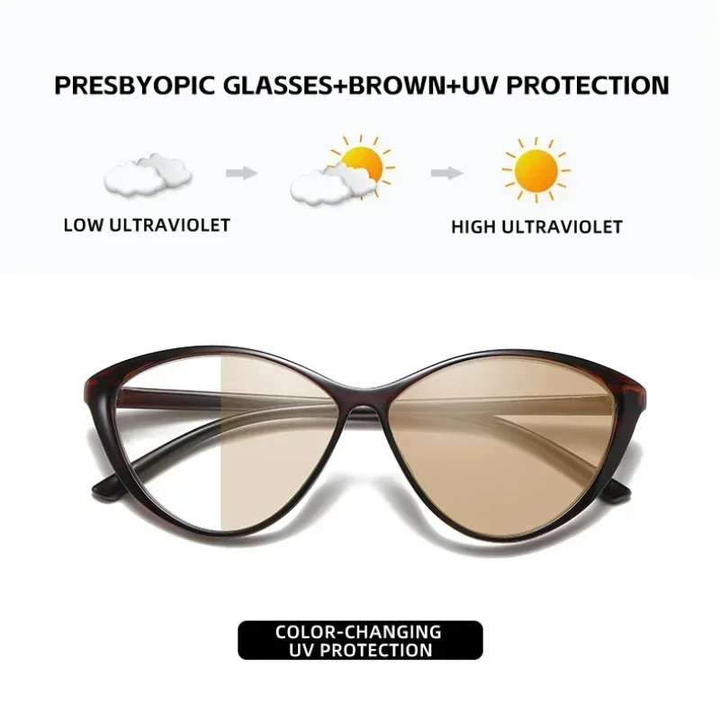 New Vintage Photochromic Eyeglasses Large Frame Cat Eye Reading Glasses Blue Light Blocking Eye Protection Presbyopia Eyewear 4