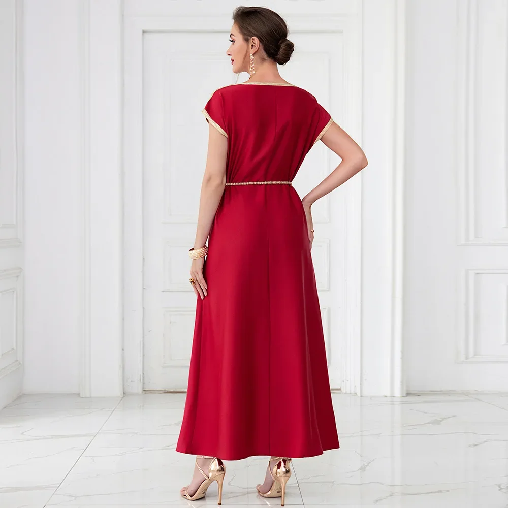 Women Satin Dress Luxury Abaya Diamond Beading Handmade Party Evening Robe Muslim Islamic Celebrity Style Vintage Dress Kaftan