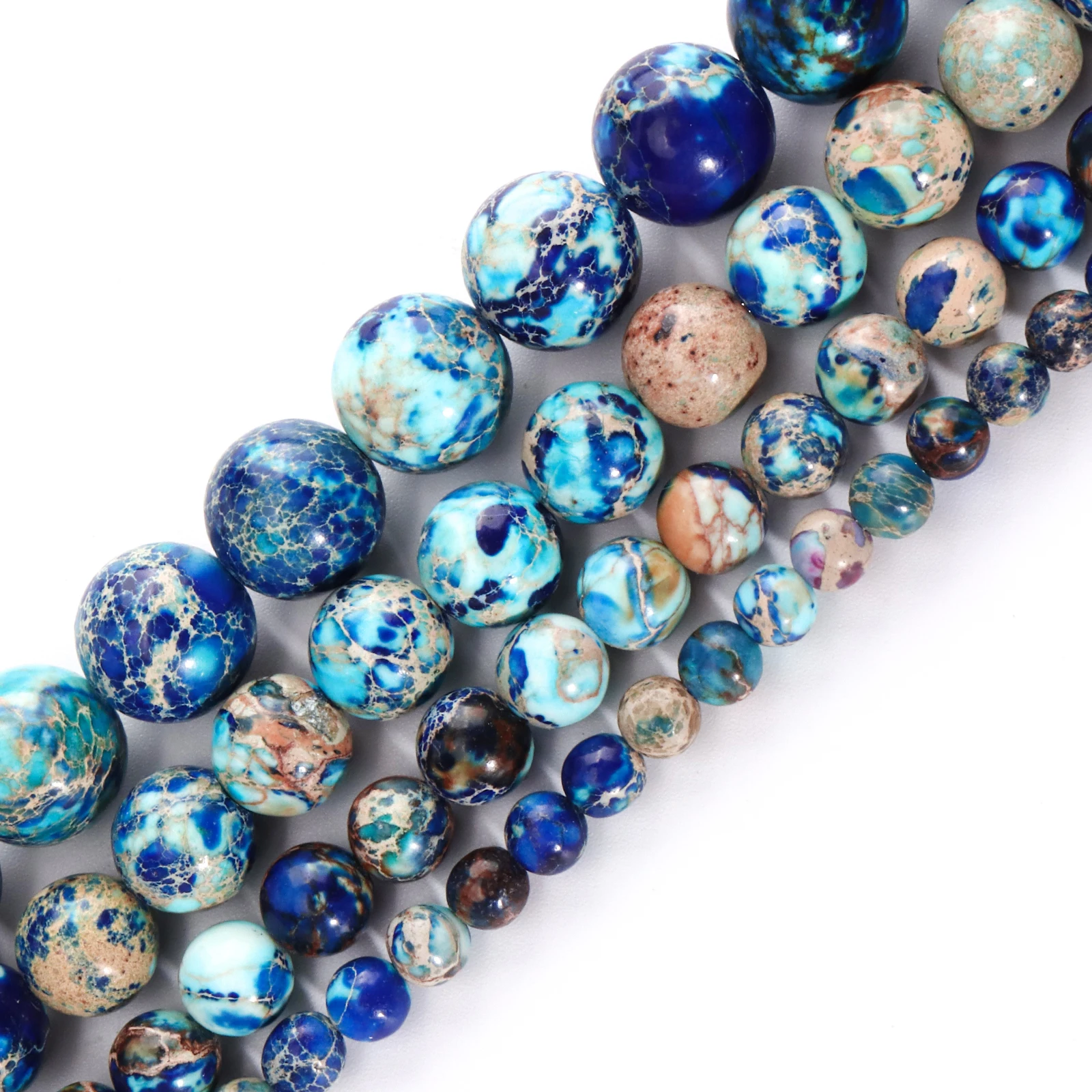 Natural Stone Beads Lapis Blue Sediment Jaspers Cyan Golden