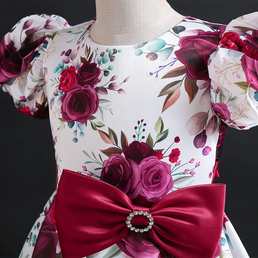 HETISO Girls Dresses for Party Rose Floral Satin Children Holiday