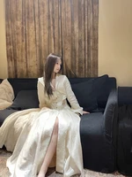 IEQJ 2023 Autumn Trench Coat Waist Cut Solid Jacquard Linen Cotton Big Swing Single Breasted Jackets Women Clothes 3W6617 - Image 4