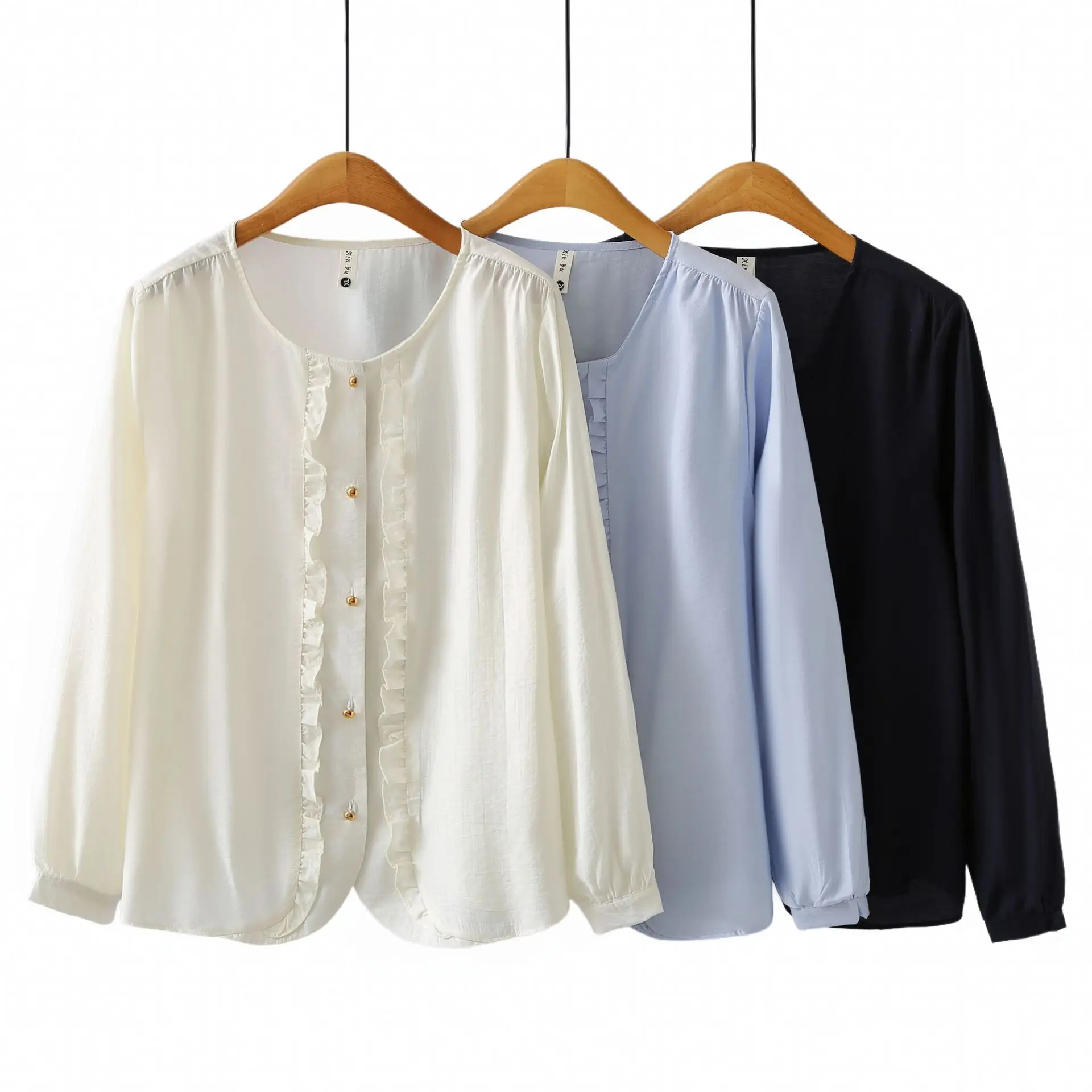 XXXXL Fashion Plus Size Women's Blouses Autumn Style Ruffled Long Sleeved Shirt 815