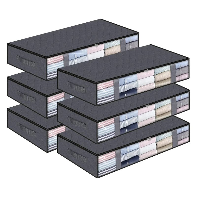

Мешки для хранения, вместительные контейнеры для хранения под кроватью, контейнеры для хранения одежды с прочными ручками, складные 6 шт.