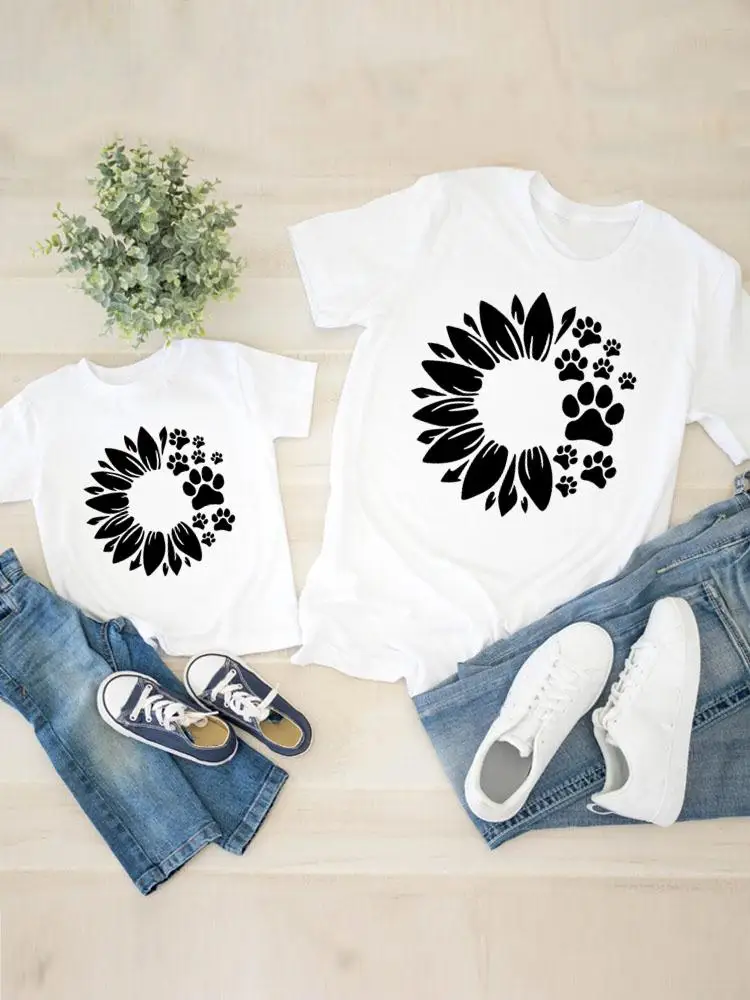 

Женская/детская одежда, футболка с графическим рисунком, летняя футболка для мальчиков и девочек с цветочным рисунком, новая милая детская ...