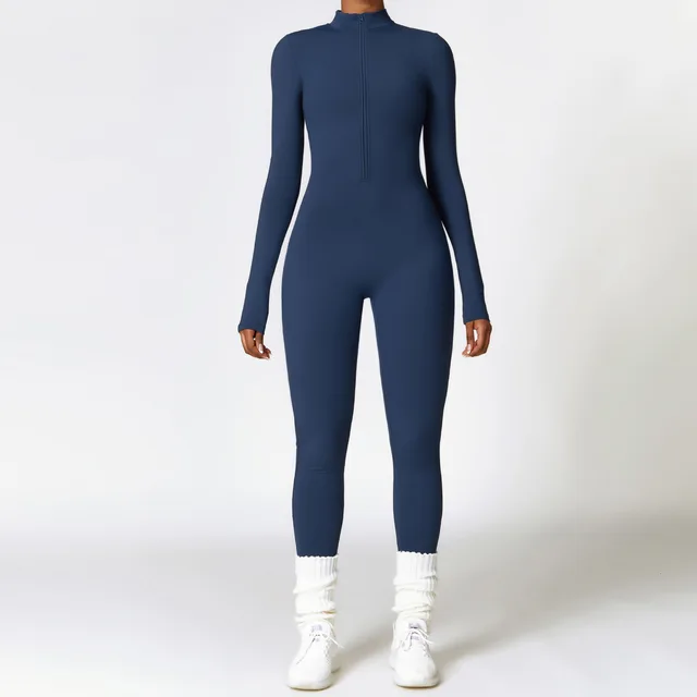 Zipper Yoga Rompers Long Sleeved One-piece Women's Sportswear Gym Jumpsuits Workout High-intensity Fitness Skin-tight Garment 6