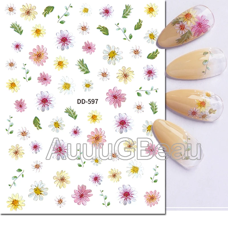 

Nail Art Stickers Retro Feel Dry Roses Watercolor Daisy Flowers Back Glue Nail Stickers Decoration For Nail Tips Beauty