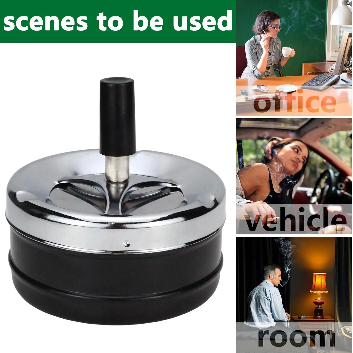 Cool Ashtray Stainless Steel Push Down Spinning Ashtray Self-Cleaning Ashtray With Lid Cover Ash Tray for Cigarette Smoking 3
