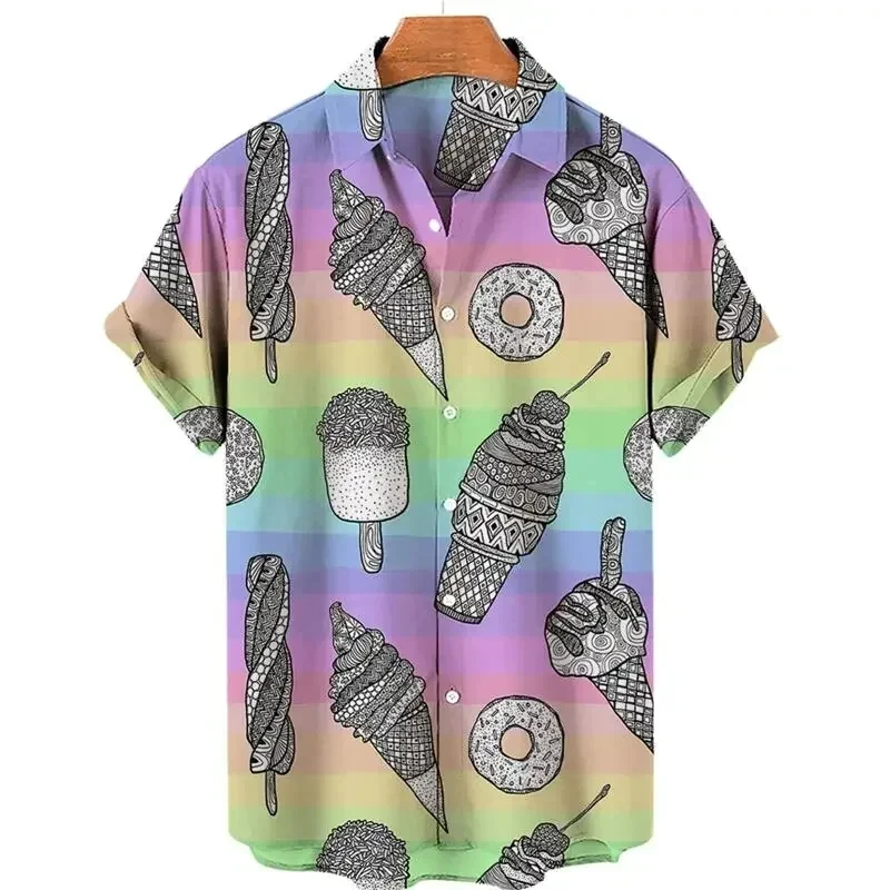 thumbnail image 1 of Camisas de helado divertidas con estampado 3D para hombre, camisas de playa de talla grande de manga corta de verano, blusas hawaianas con solapa para vacaciones, ropa para hombre, 1 of 5