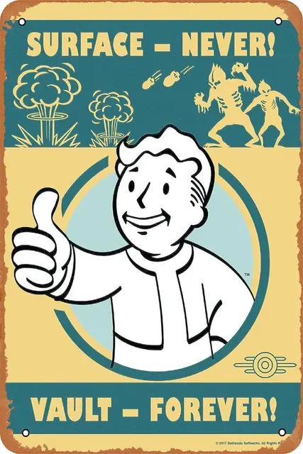 Fallout Vault Forever Game Poster Retro Tin Sign Vintage Look Metal Sign for Cafe Bar Man Cave Garage Home Wall Art Decor 12 X 8