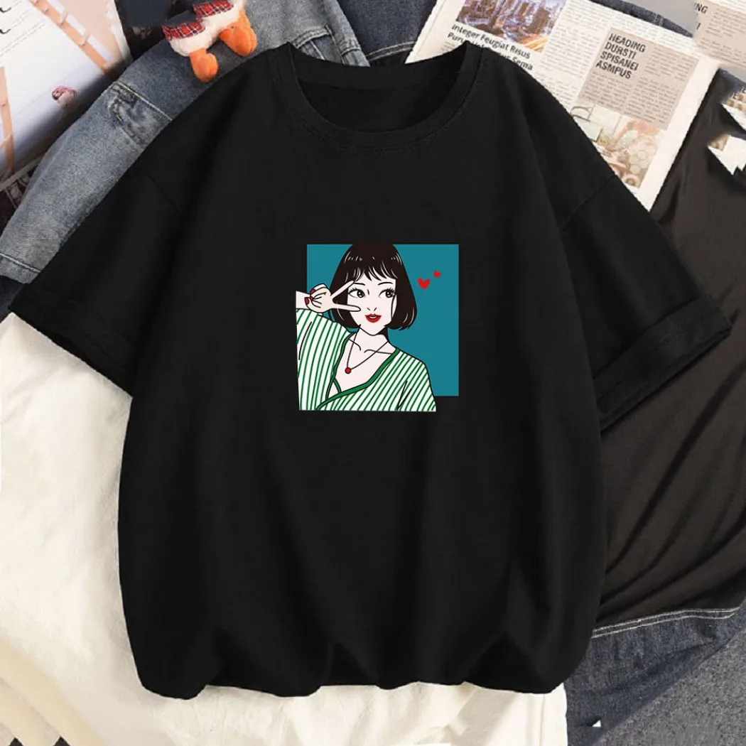 

2023 New O Neck 100% Cotton T Shirt Woman Summer Fashion Short Sleeve Shirt Women's T-shirt Loose Korean Style Women Shirts #11