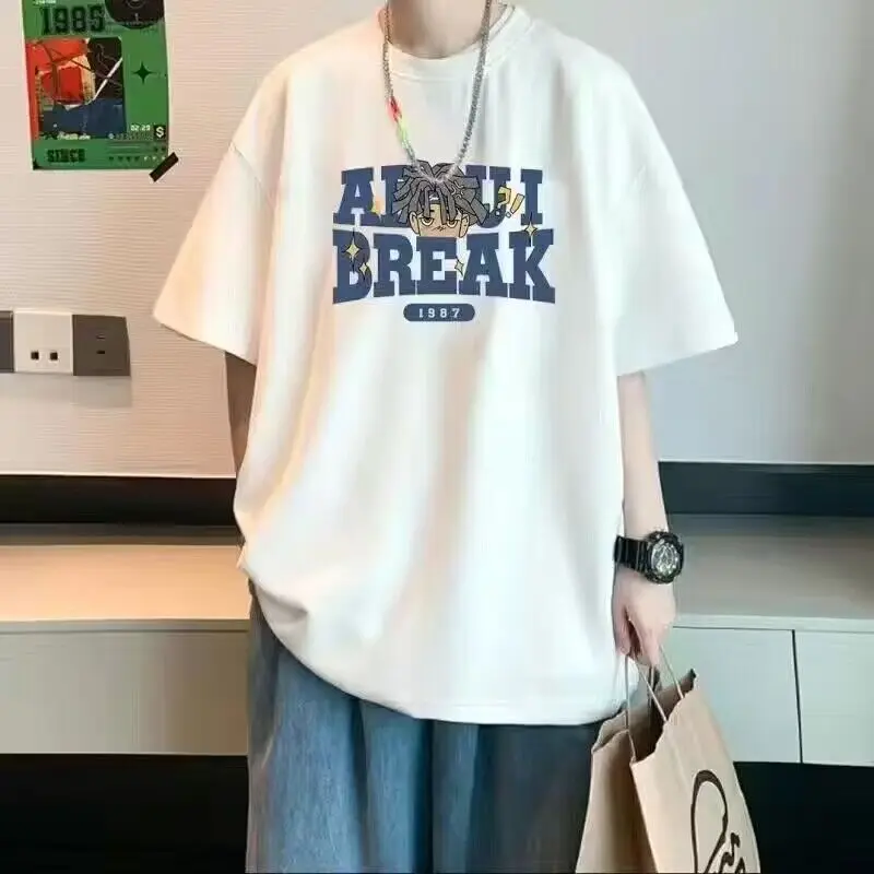 

Футболка мужская с коротким рукавом, модная тенниска в стиле хип-хоп, свободная майка с круглым вырезом, размера плюс