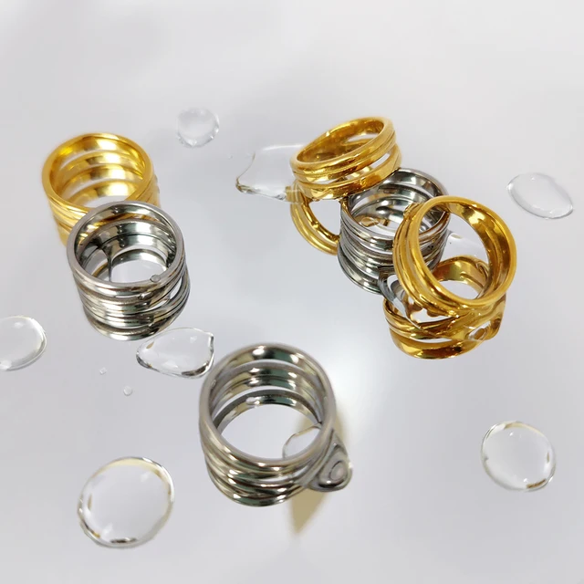 Anillo multicapa geométrico para mujer, joyería elegante de boda, previene la alergia, Color dorado y plateado - Image 4