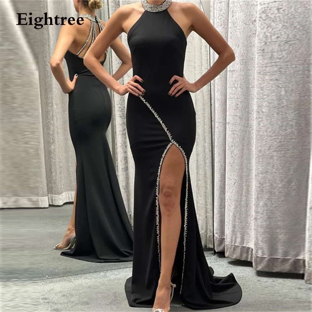 

Eightree Black Evening Dresses High Side Slit Mermaid Vintage Stain Long Saudi Arabia Robes De Soirée Abendkleider Dubai 2023