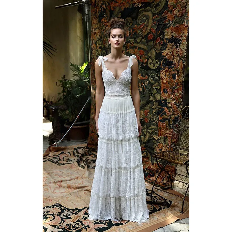 

Женское свадебное платье до пола, кружевное платье без рукавов с открытой спиной и вырезом сердечком, 2024