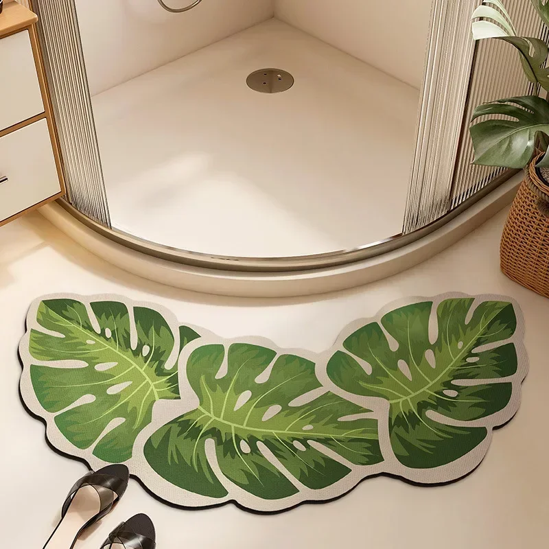 

Arc-shaped Diatomaceous Mud Floor Mat Wash Basin Banana Leaf Cartoon Foot Mat Bathroom Quick Drying Foot Mat Shower Antiskid Mat