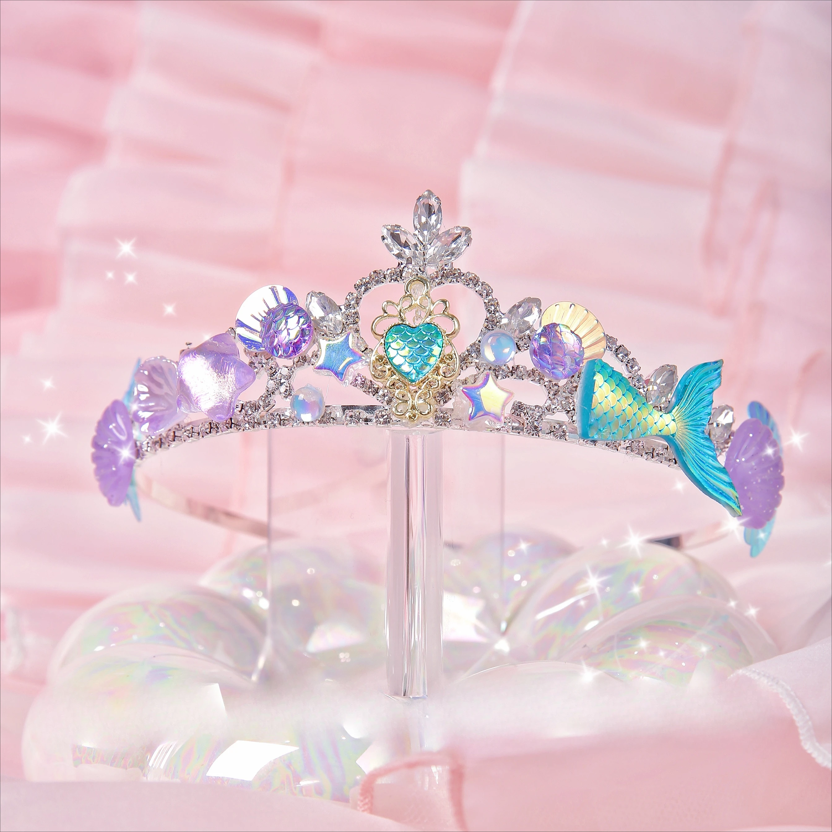Girls Princess Crown Headgear Light Luxury Crown Girls Children Headband Mermaid