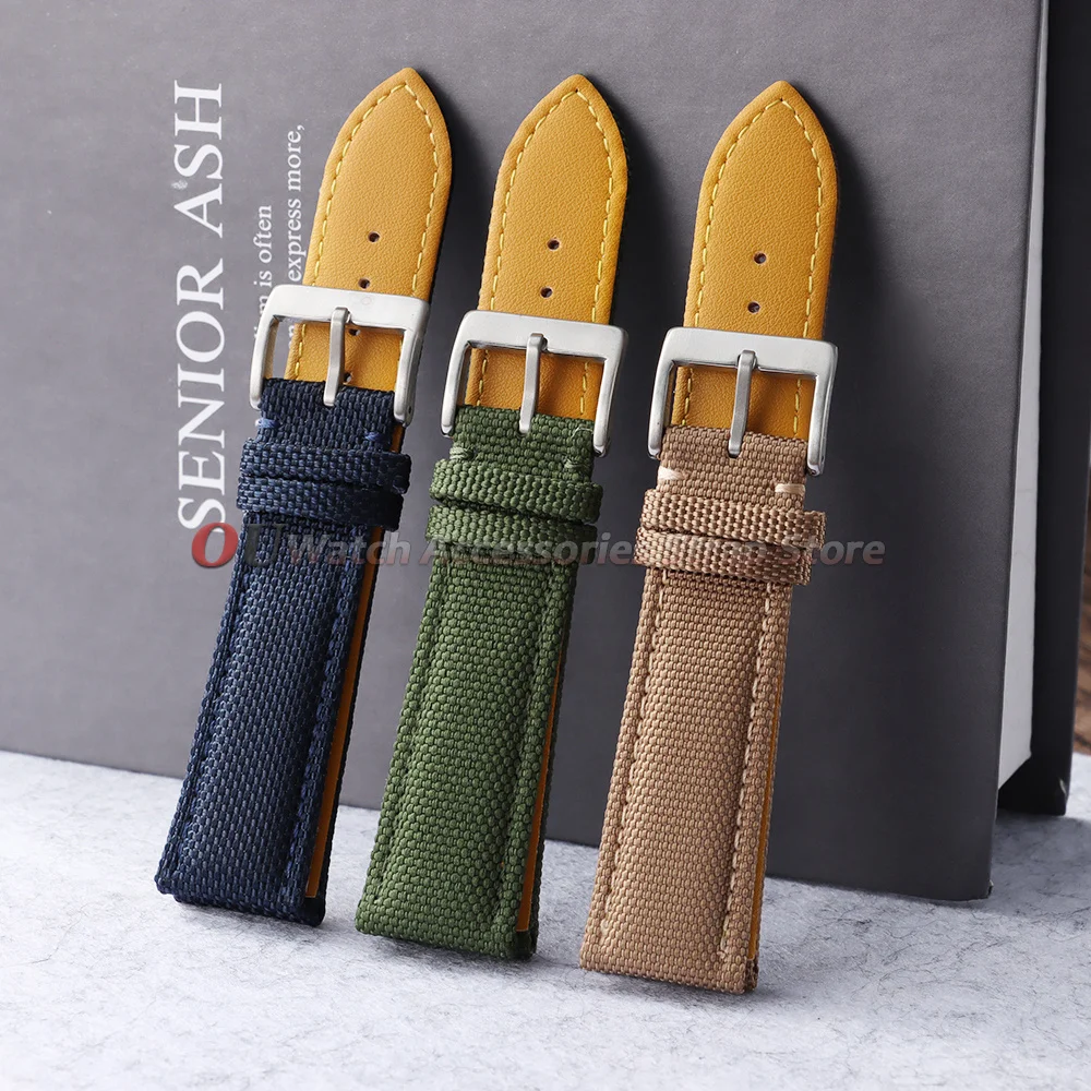 Deluxe Sailcloth Canvas Watch Strap - Black & Blue Nylon Band for Men & Women, 20mm & 22mm