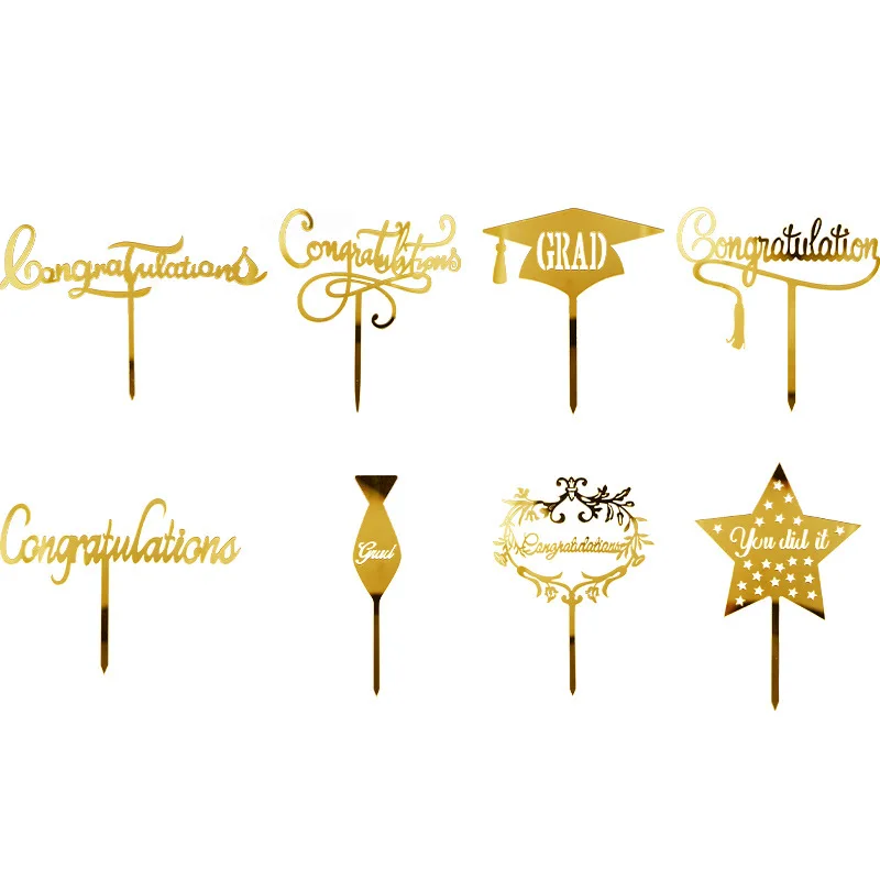 Description Picture 4 of item1pc Golden Cake Topper Graduation Congratulations You Did It Grad Decoration Acrylic Baking Accessories Party Supplies