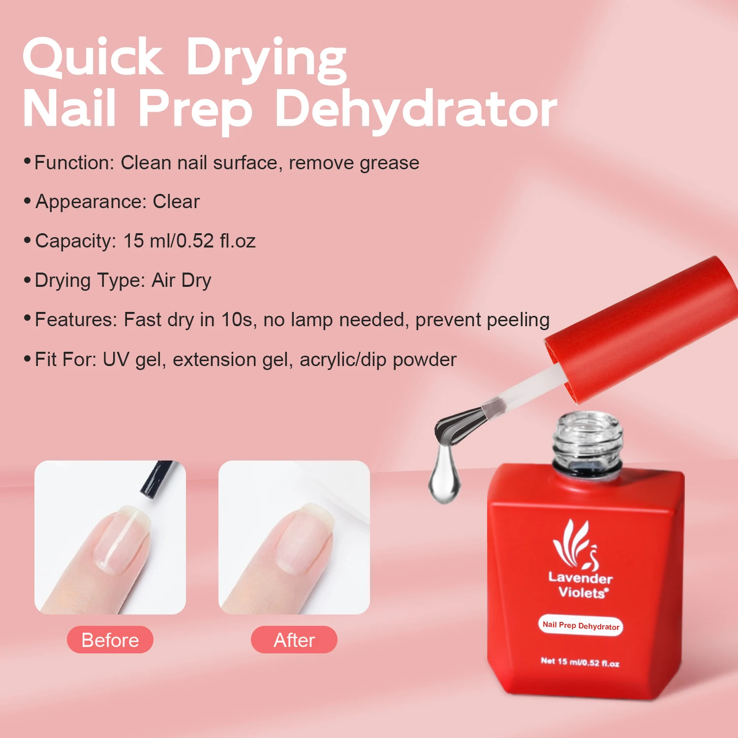 Nail Primer Nail Dehydrator 2pcs 15ml Nail Primer & Nail Prep Dehydrator Set Fast Air Dry Prep Glue No Need Curing For Long Lasting Art Design