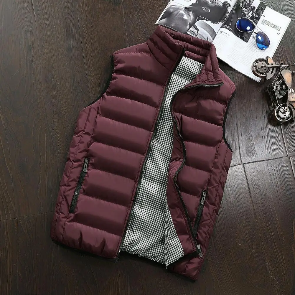 

Men Vest Stylish Men's Waterproof Sleeveless Jacket Vest with Zipper Pocket Design Warm Solid Color Winter-ready Men Winter Vest