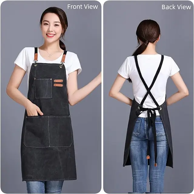 4 Grembiuli Da Cucina Con 3 Tasche - Nero, Corto, In Cotone E Poliestere Per Camerieri E Chef - Foto 4