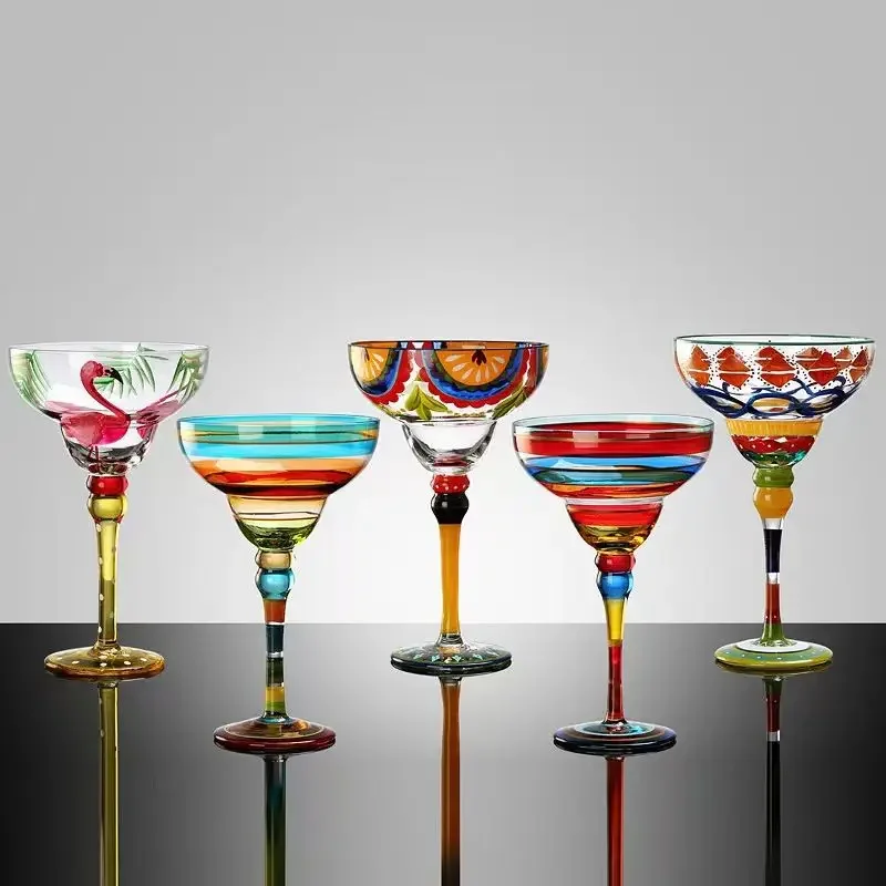 Handmade Colorful Cocktail Cup Margarita Europe Goblet Cup Champagne Cup Creative WineGlasses Home Bar WeddingParty Wine Glasses