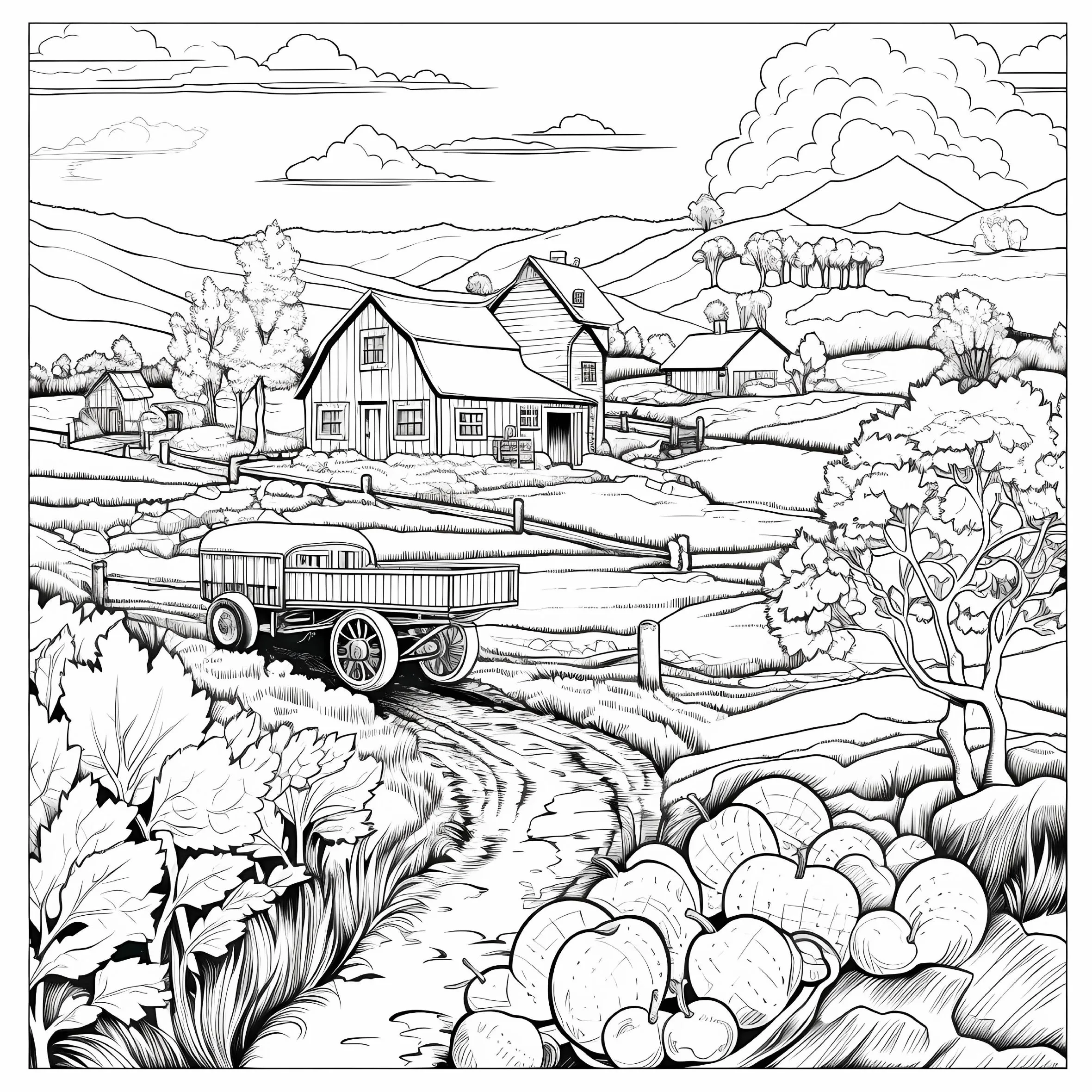 Quiet Countryside Coloring Book 20 Page House Landscape Adult Picture Book Kill Time Relaxing Art  Doodle Painting Drawing 5