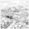 Quiet Countryside Coloring Book 20 Page House Landscape Adult Picture Book Kill Time Relaxing Art  Doodle Painting Drawing 5