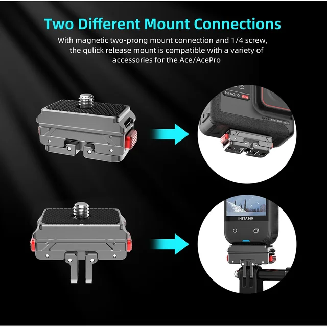 Adaptateur magnétique à dégagement rapide pour Insta360 Ace/Ace Pro ONE X2 Gopro 12 11 10, trépied de caméra d'action, adaptateur QR, plaque de montage 4
