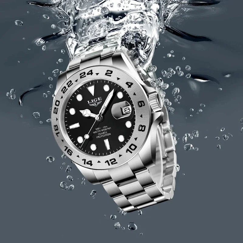ساعة LIGE للرجال بسوار من الفولاذ المقاوم للصدأ وت...
