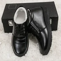 Winter Warm Fleece-Lined Men's Cotton Shoes Thickened Casual Winter Footwear Business Formal High-Top Cotton Leather Shoes