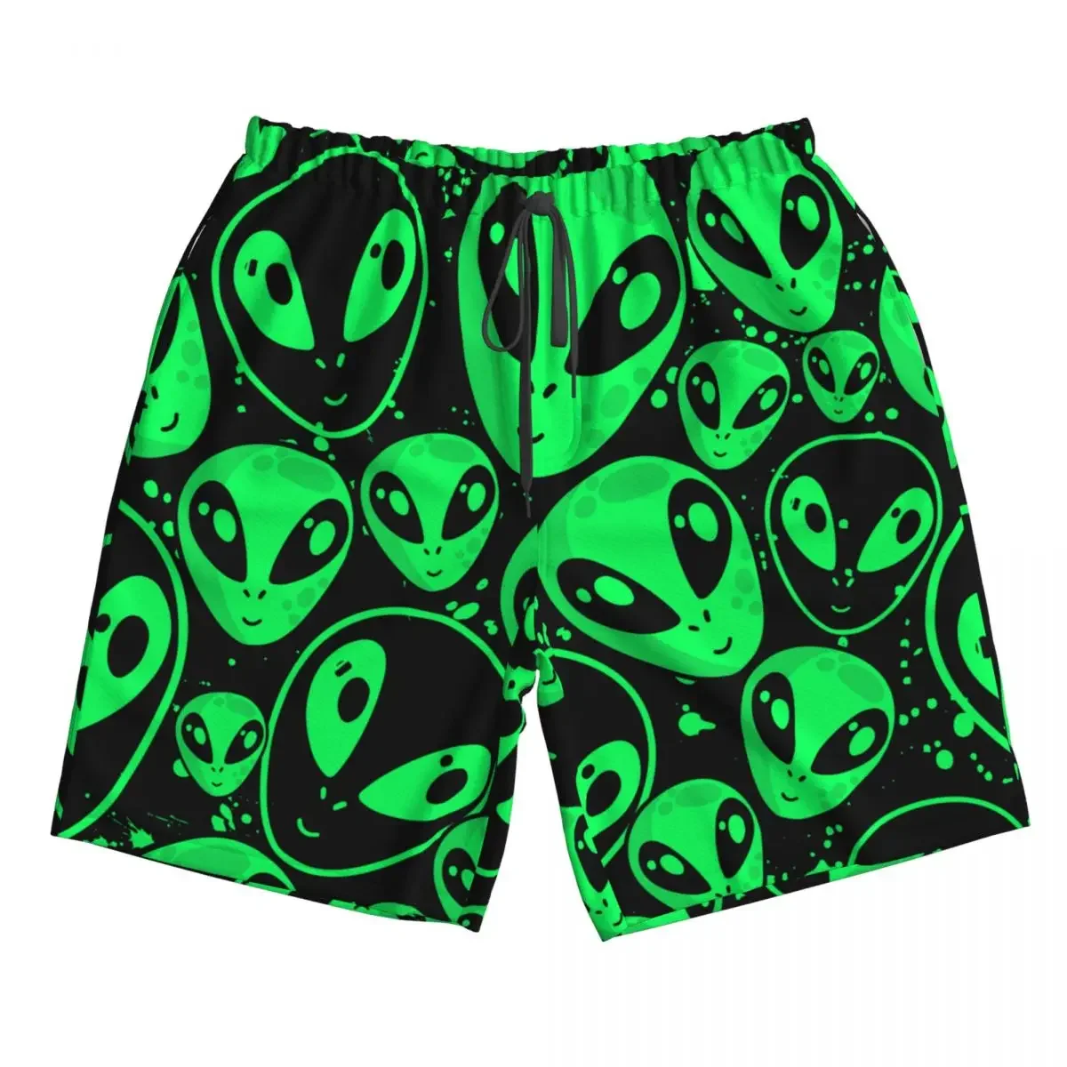 New Summer Men Shorts Men Sports Athletic Running Sport Fitness Beach Basketball Jogging Man Loose Short Pants Green Alien UFO