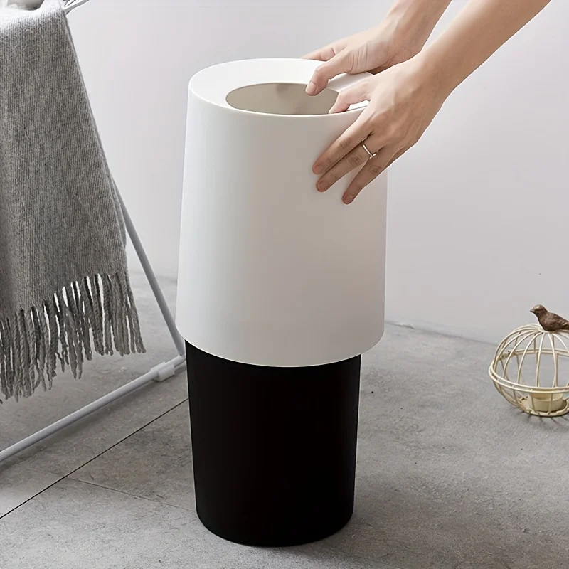 1 라운드 플라스틱 쓰레기통 이동식 라이닝이있는 현대적인 스타일의 간단한 쓰레기통 욕실 침실 사무용품 쓰레기통
