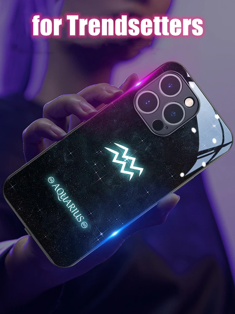 Constellation LED Light Glowing Luminous Tempered Glass Back Phone Case for Samsung S24 S22 S23 Note 10 20 A14 A54 Plus Ultra