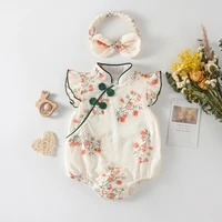 Toddler Girls Embroidered Floral Romper Set With Headband