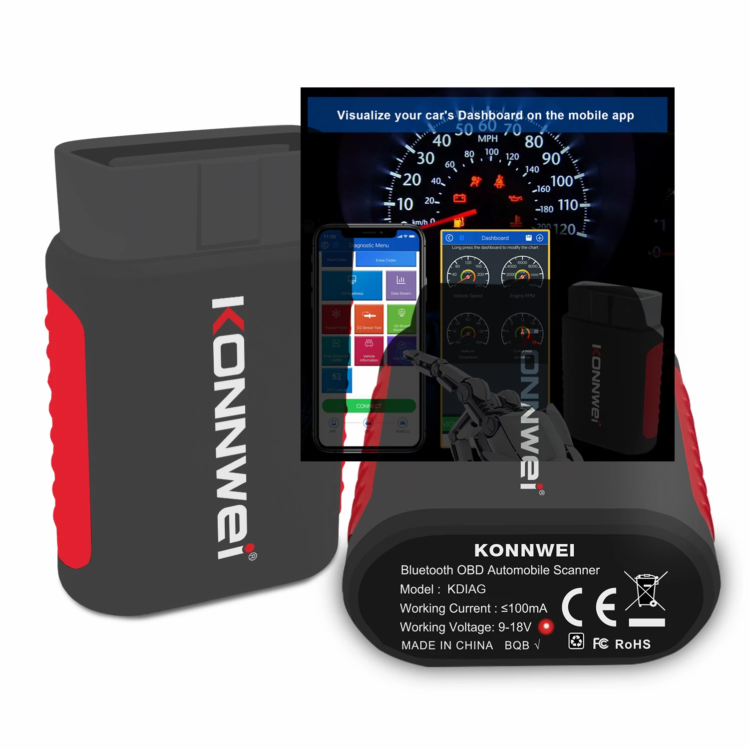 

Universal vehicle diagnostic tools Konnwei Kdiag Car OBD scanner full system scanner for multiple car brands abs srs oil reset