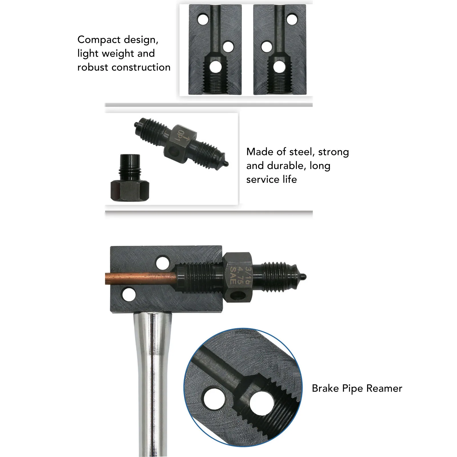 3/16inch Car Brake Pipe Reamer Steel Manual Brake Tube Line Flaring Tool for ISO DIN Bubble Flaring 45 Degree SAE Double