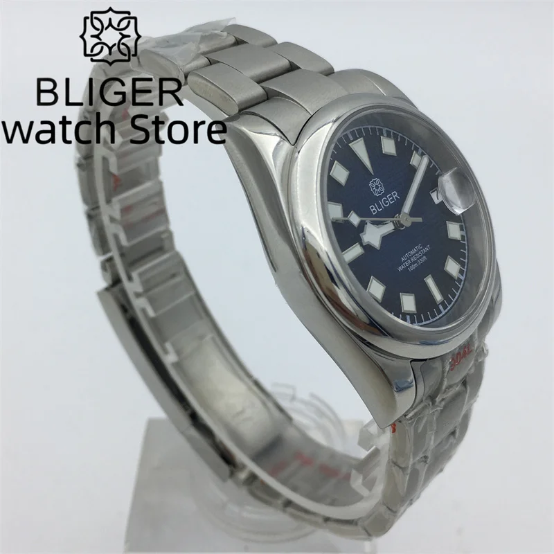 BLIGER 39mm New polished 24 gemstone NH35A mechanical Men's watch Black blue dial sapphire glass Silver Jubilee/Oyster bracelet