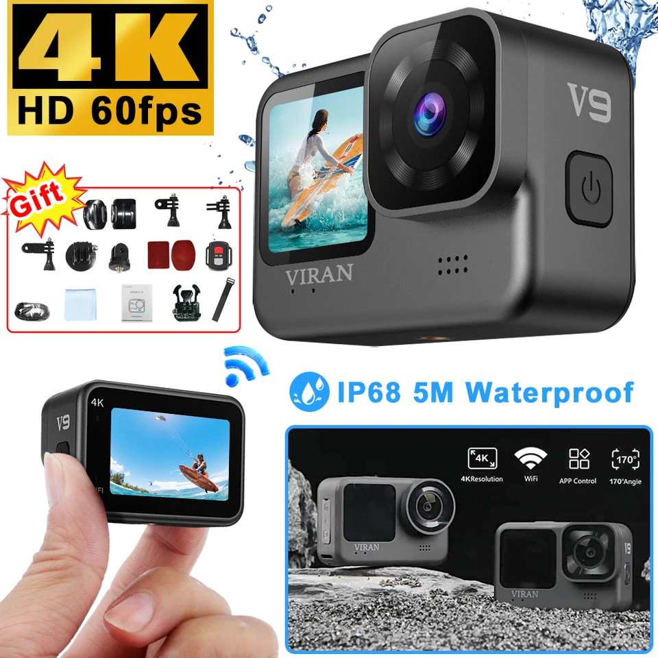 V9 4K Wifi Anti-Shake Camera 60FPS Waterproof Sports Camera with