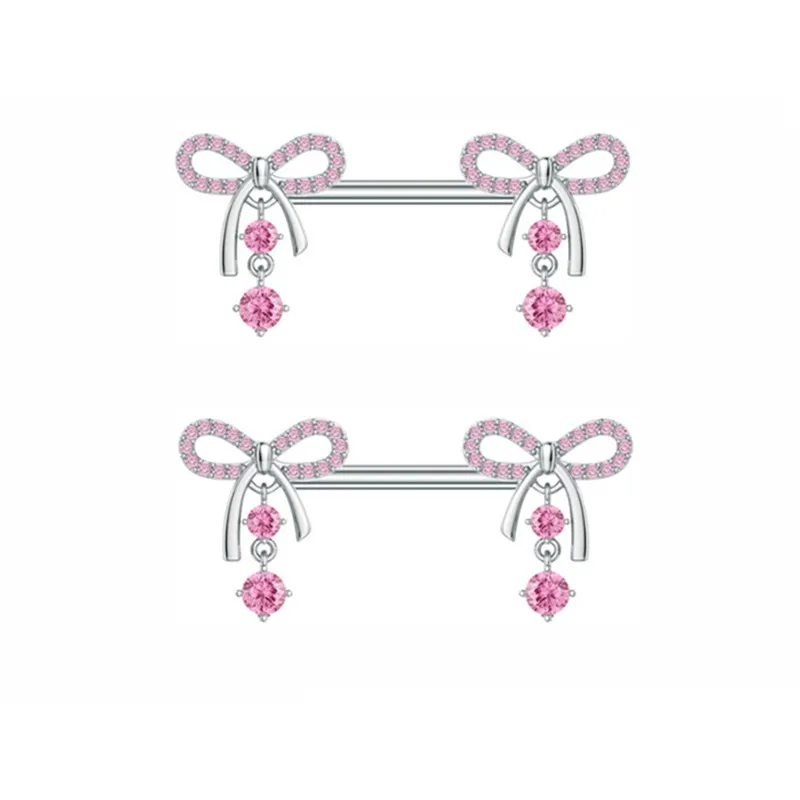 Pink Butterfly Nipple Piercing Jewelry Shiny Crystal Nipple Rings For Women Girls Heart Barbells Piercing Pezon 1Pair
