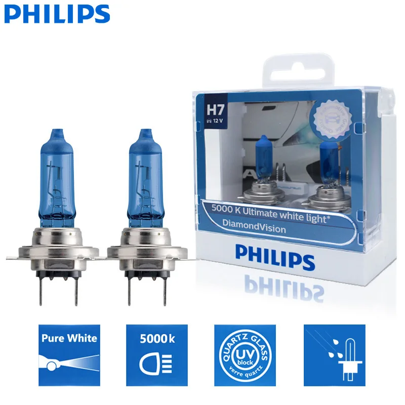 2X Philips H7 12V 55W PX26d Diamond Visio 5000K Auto Accessories Super  white Car Bulb Halogen Auto Light Bulbs 12972DVS2