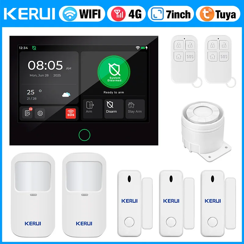 Wireless Burglar Alarm 7 inch Large Touch Screen Panel 4G WIFI Home Alarm System
