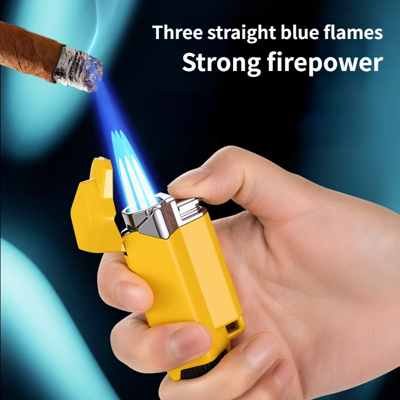 

Long Stripe Jet Blue Flame Lighter Strong Fire Power Windproof Cigar Lighter Personality Adjustment Spray Gun 1300 ° Lighter