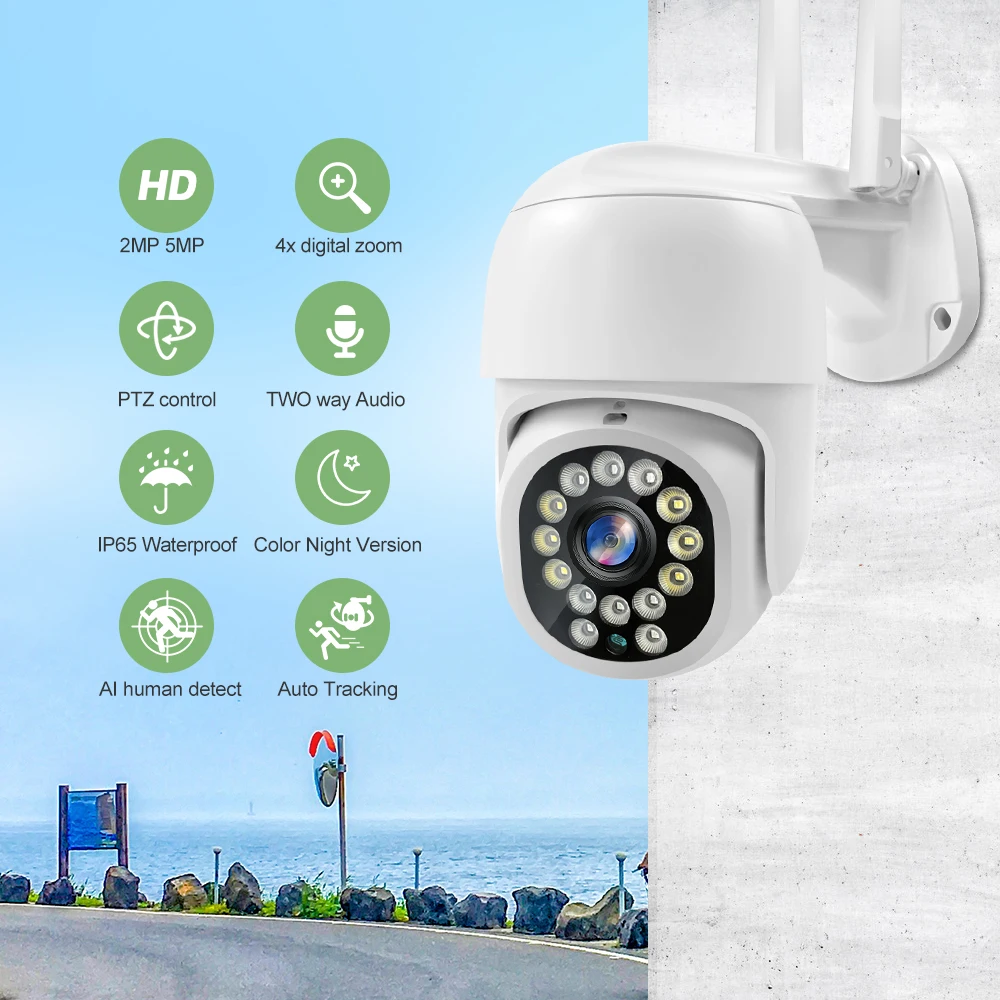 door security camera 5MP IP WiFi 1080P PTZ CCTV Security Protection Outdoor Auto Tracking 4X Digital Zoom Mini Surveillance Camera Night Version bluetooth cctv camera