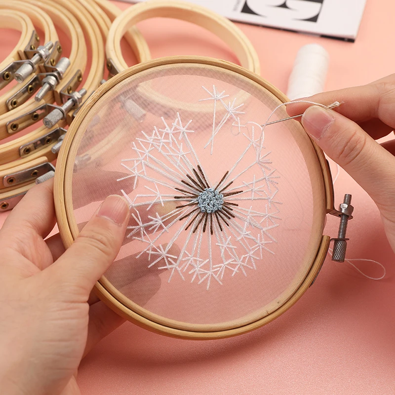 Cross Stitch Kit Embroidery Hoop Bamboo Cross Stitch Hoops Set Embroidery Frames Set Sewing Tools Accessories Sewing Scissors Stitching Needles